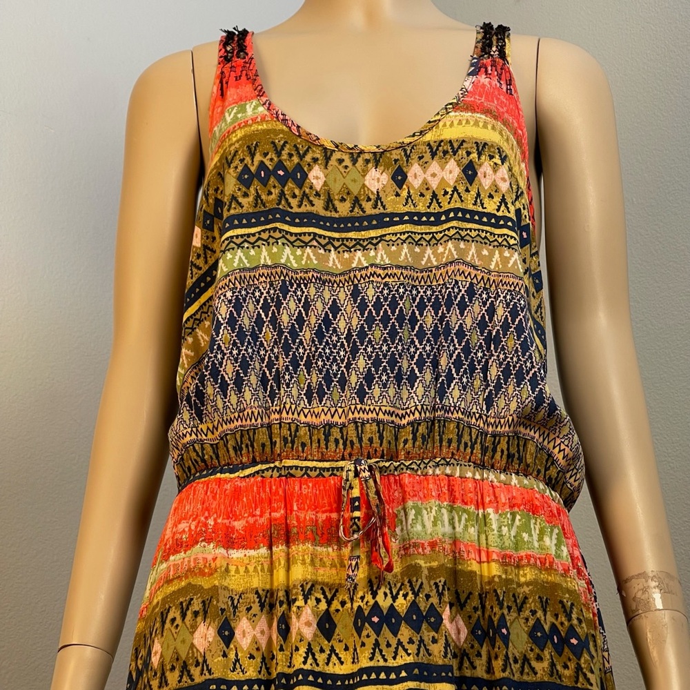 Line Dot Colorful Patterned Maxi Dress size Medium - Picture 4 of 10